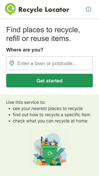 Design of the new Recycling Locator widget landing page