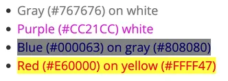 Examples of text meeting the WCAG AA minimum contrast ratio requirements